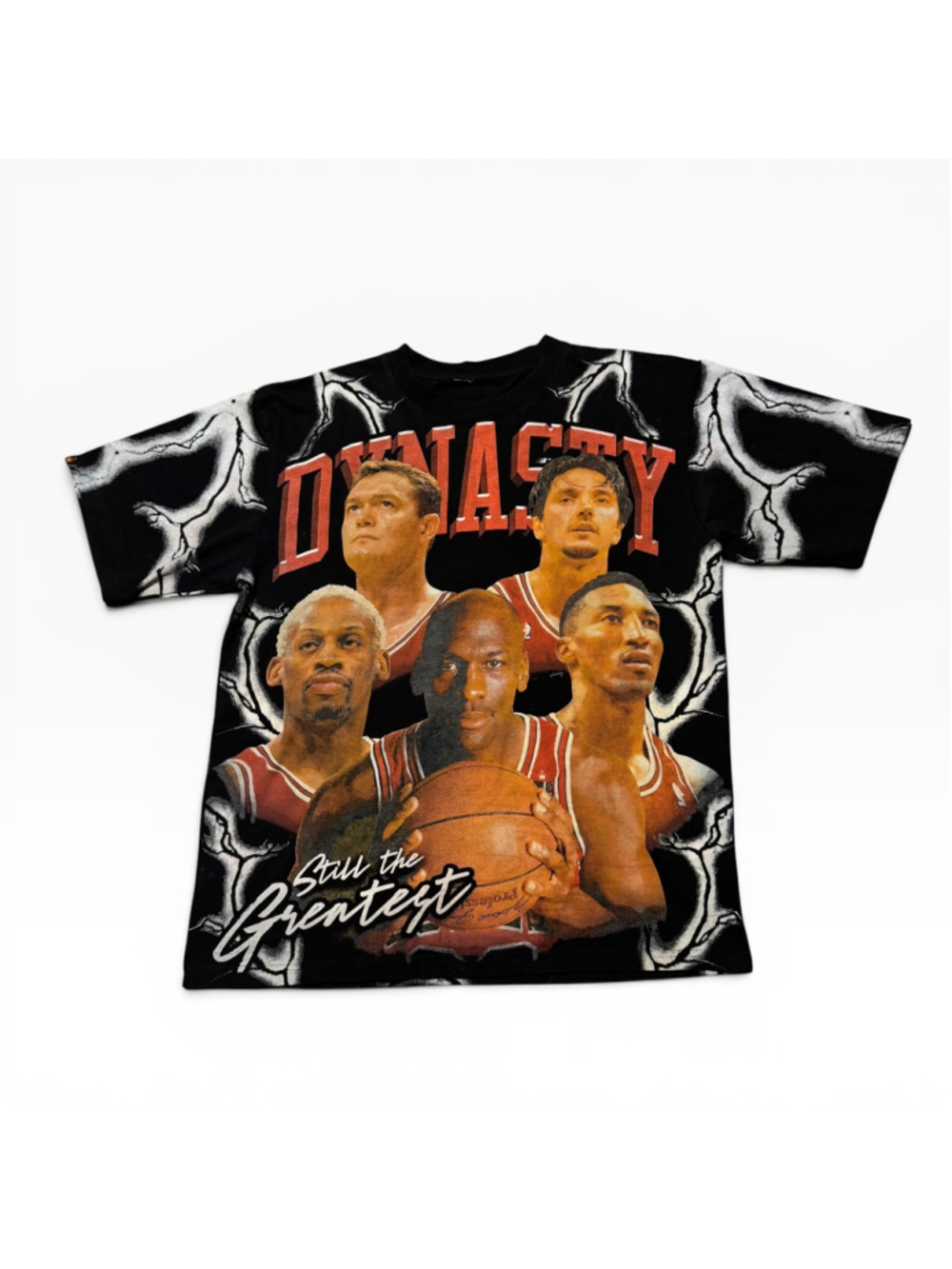 Vintage 90s Chicago Bulls Dynasty Jordan Rodman Pippen All Over Graphic Shirt Xl